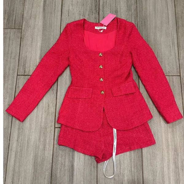 NEW NWT Amanda Uprichard KYA Romper ViVA Tweed Women's XS Pink - Image 2