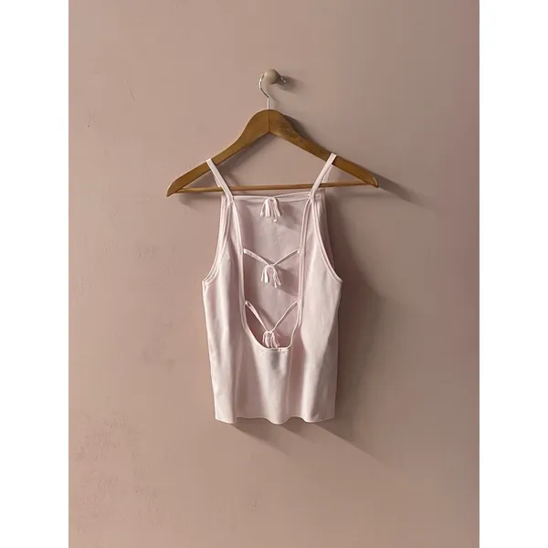 Zara Light Pink Square Neckline Tie Back Top Size L (See Description) - Image 2