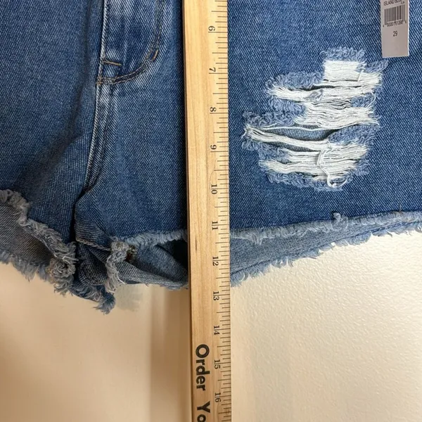 Pacsun Women's High Rise Festival Distressed Denim Shorts Island Blue 29 - Image 4