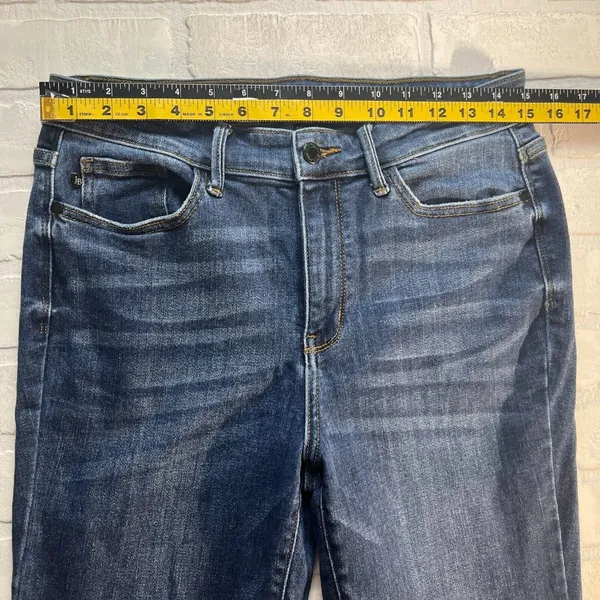Judy Blue Jeans Womens 11/30 Blue Boot Cut Medium Wash Frayed Hem‎ Stretch Denim - Image 2
