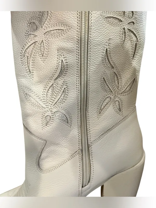 Vince Camuto Alisah Western Cowboy Boots Ivory Cream Leather Size 8.5M 39.5 NEW - Image 9