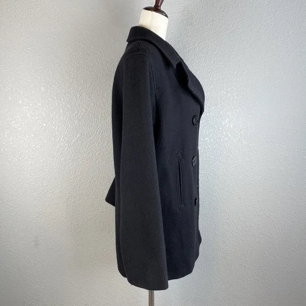 Marvin‎ Richards Vintage Over Coat Peacoat Size 6 Black Wool Anchor Buttons USA - Image 7