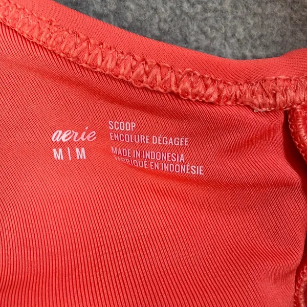 Aerie Scoop Plunge Bikini Top Women's Medium Coral Swimwear Ring Accent - Image 6