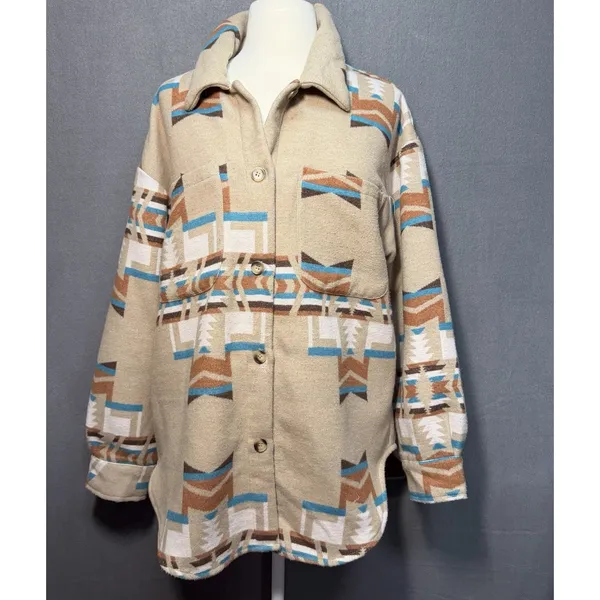 Aztec Shacket Womens Medium Oversize Chest 25 Southwestern Tribal Jacket‎ - Image 2