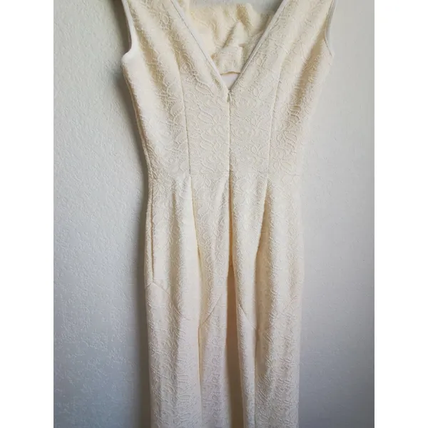 Muxxn White Dress Women Size Small Fit Flare Cream White Boat Neck Mermaid Prom - Image 12