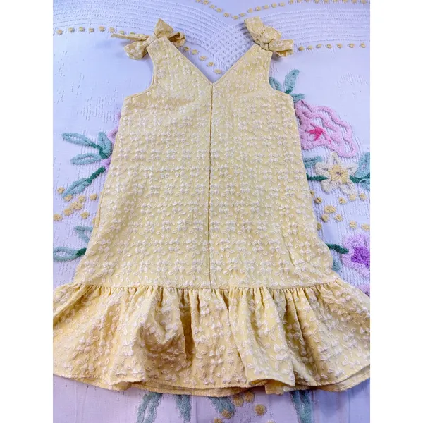 SHEIN Yellow‎ Textured Floral Tie Shoulder Ruffle Hem Mini Dress Size 6 M - Image 9