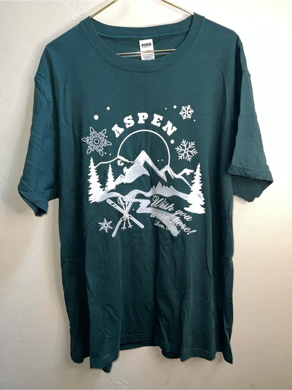 PINK Victoria's Secret Aspen Graphic Tee - Forest Green with White Print - Image 3