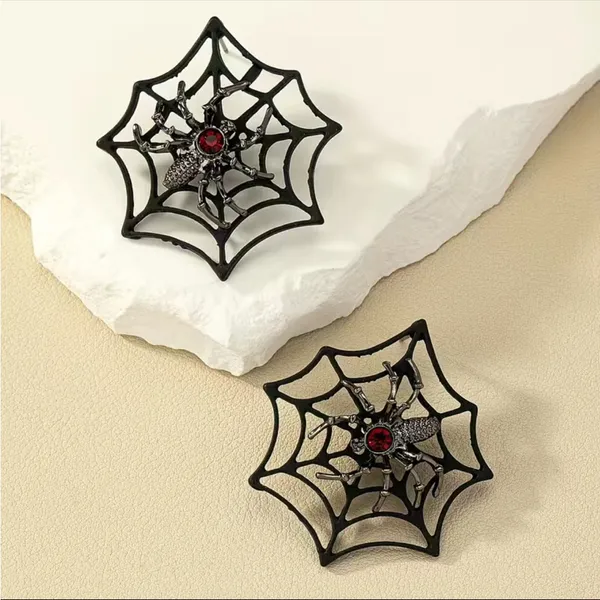 Gorgeous Retro Gothic Spider Web Stud Earrings with Ruby Color Decor Faux Fashio - Image 7