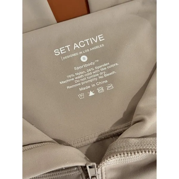 Set Active Womens Leggings Beige Sportbody Front Zip Cropped Stretch Yoga Small - Image 3