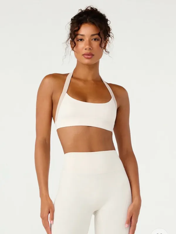 Seamless Cream Sports Bra with Contrast Straps CSB - Image 2