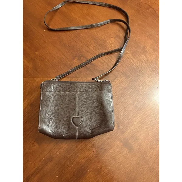 Brighton Organizer Crossbody Handbag Purce Bag Black Brown Leather Retired 7"x5" - Image 4