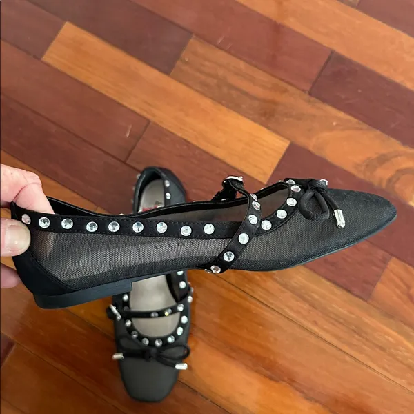 Gianni Bini NEW Rayna Mesh Rhinestone Black Mary Jane Ballet Flats Bow Girly Princess 5.5M - Image 4