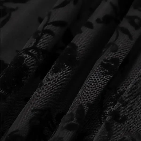 RIHOAS The Black Floral Flocked Mesh Slit Maxi Dress XS 37 - Image 8