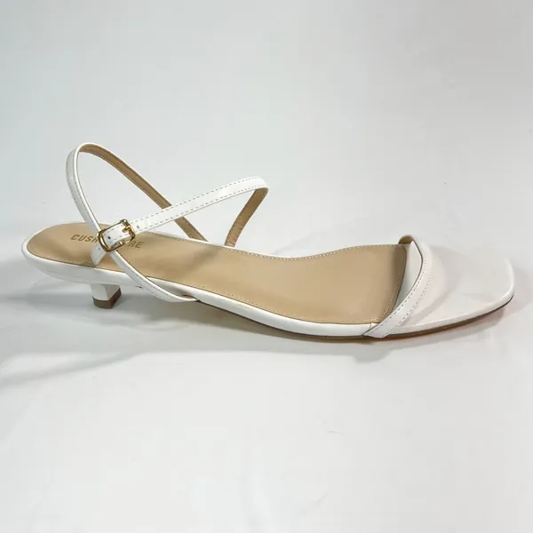 CUSHIONAIRE Soprano Kitten Heel Sandal Womens 11M White Strappy Square Toe Chic - Image 5