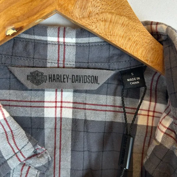 Harley-Davidson Womens Plaid Roll-Tab Button‎ Down Shirt Grey Small NEW - Image 3
