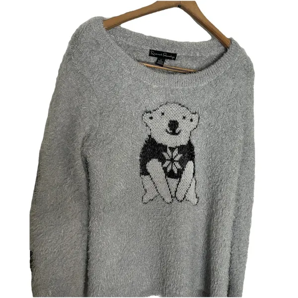 French Laundry Gray & Black Fuzzy Sweater with Polar Bear Design, Size L‎ - Image 7