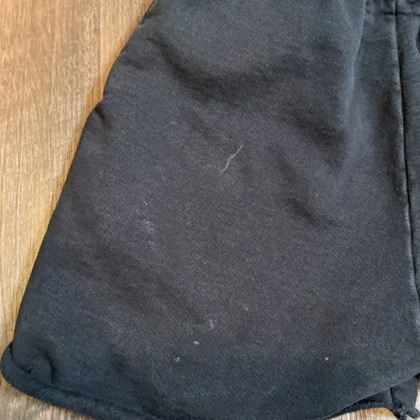 Shadow Hill Graphic Fleece Sweat Shorts Black Teal Blue Raw Hem Small Streetwear - Image 5
