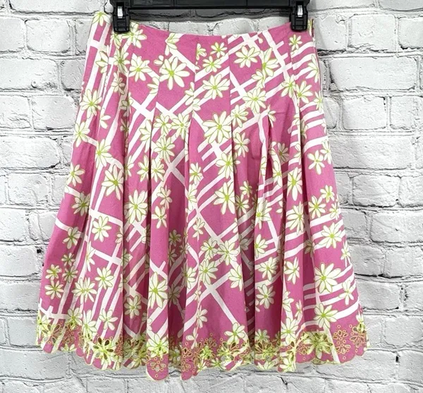 Vintage Lilly Pulitzer Ingrid Skirt Size 8 Pink Green Eyelet Trim Lined Pleated - Image 4