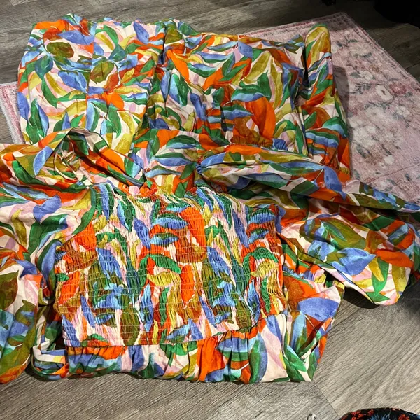 Dress forum‎ open back puff sleeve Floral Multicolor Maxi Dress size M - Image 13