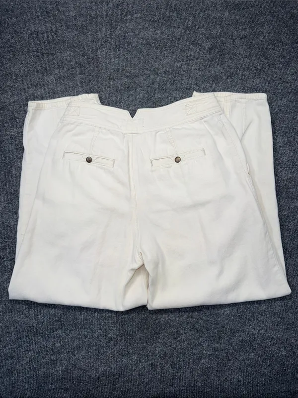 Anthropologie cream-colored, pleated barrel trousers - Image 4