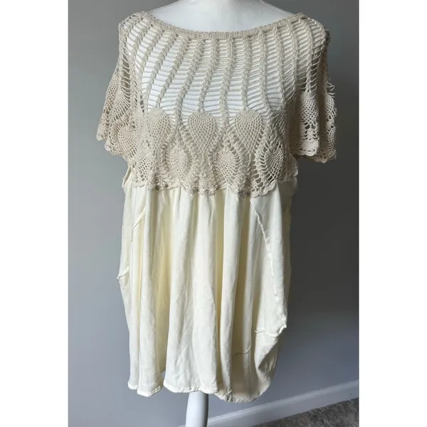 Free People Coastal Knit Cream Oversized Boho Cottagecore Blouse Size XS - Image 4