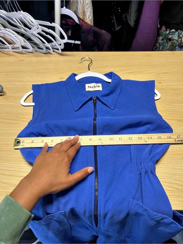 Noble Organic Tank Suit French Blue Zip Front Utility Romper XS - Image 5