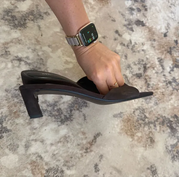 Zara Brown Suede Open-Toe Mid Heel Slide Mules - Image 6
