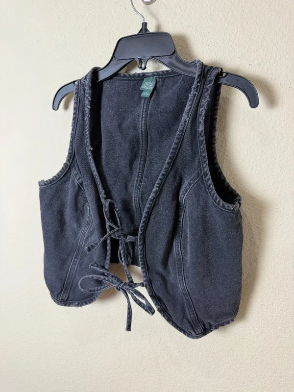 Wild Fable Black Denim Tie Front Vest Top Size Small Distressed Washed Jeans - Image 3