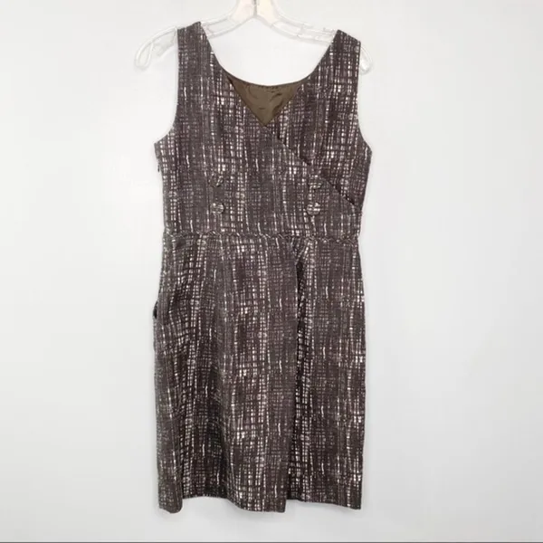 J. Crew Grey White Sleeveless Midi Dress Pocket Capsule Wardrobe Career Casual 6 - Image 5