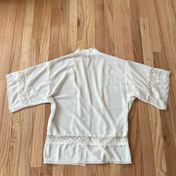 White Lace Sheer Kimono Cardigan Womens Small Prairie Victorian - Image 8
