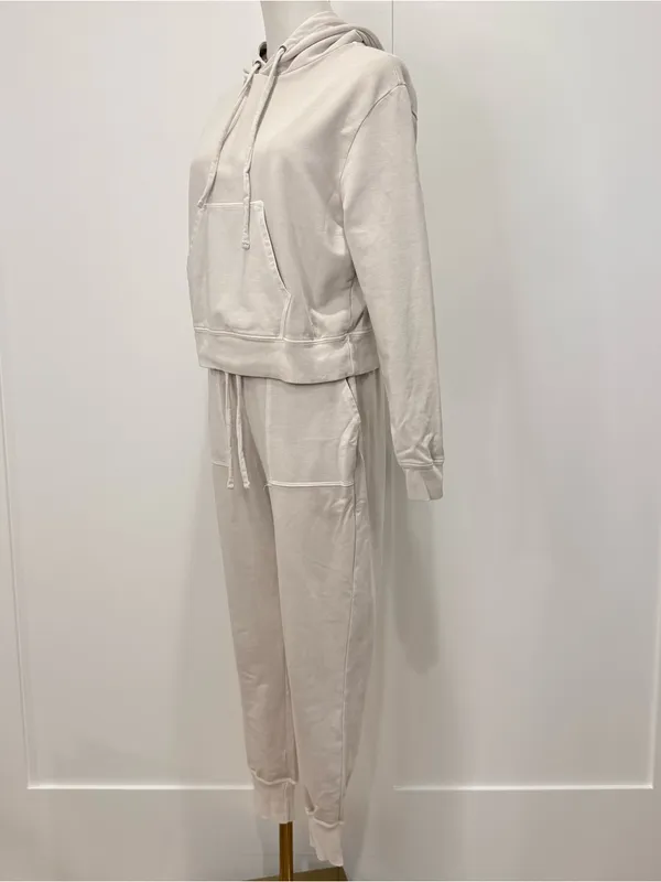 Goodlife Micro Terry Lounge Set Small Beige Hoodie Joggers Travel Minimal Comfy - Image 4