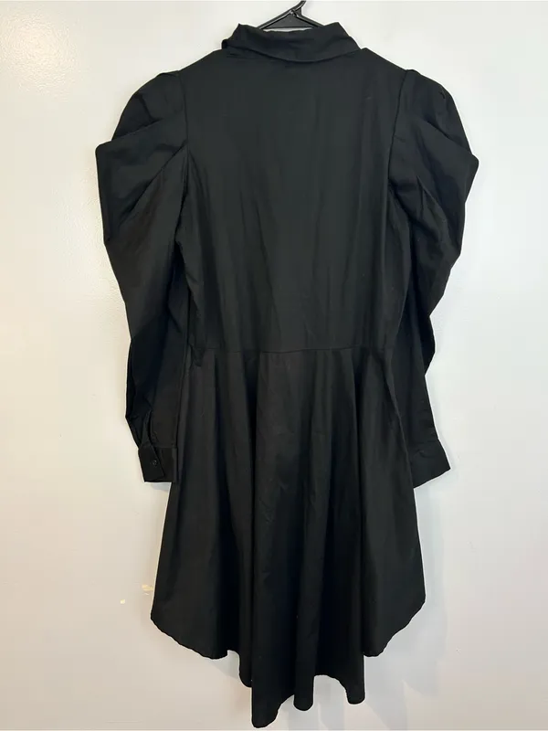 CQbyCQ Black High Low Button Down Avante Garde Puff Shoulder Shirt Dress Small - Image 8