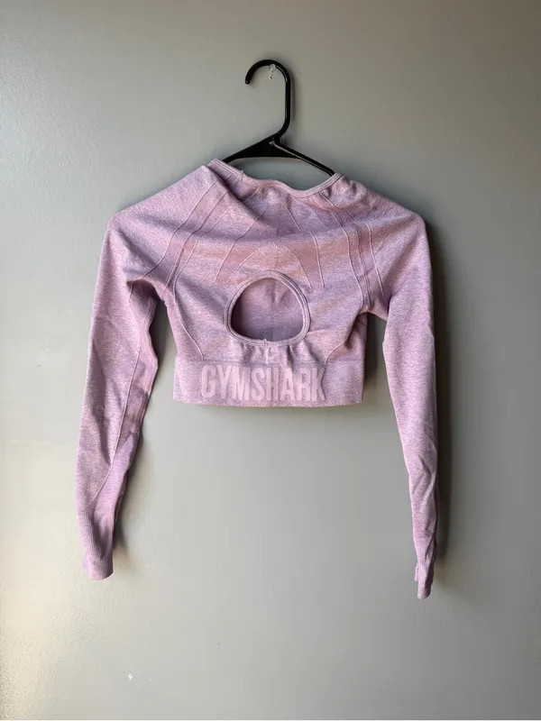 Gymshark Women’s Pink Marl Seamless Long Sleeve Crop Top Open Back Size S - Image 6