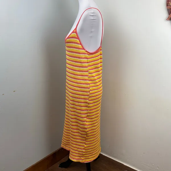 Zara Striped Crochet Knit Midi Dress Medium - Image 6