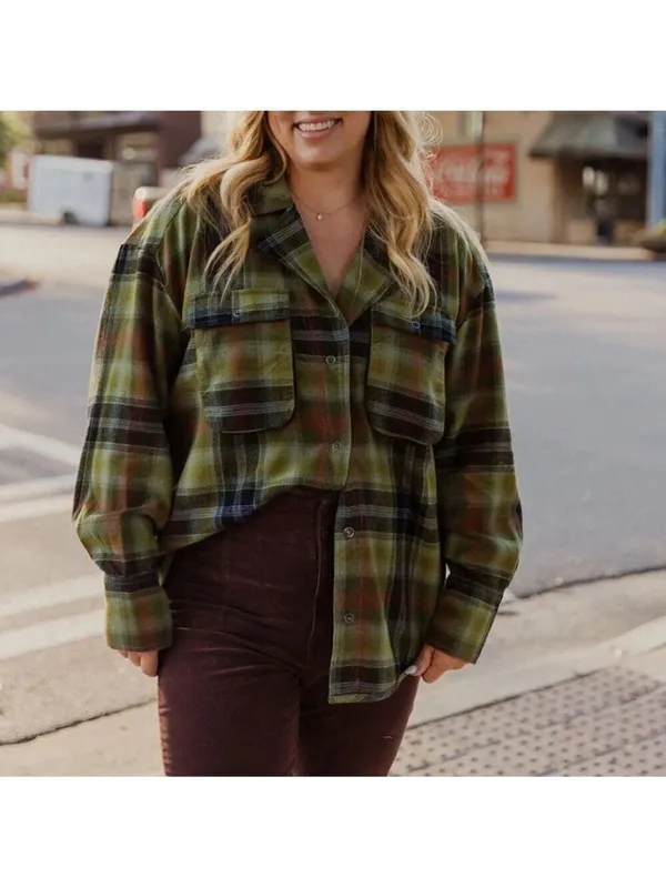 Free People We The Free Izzy Cargo Shirt plaid oversized Shacket Green Grunge M - Image 2