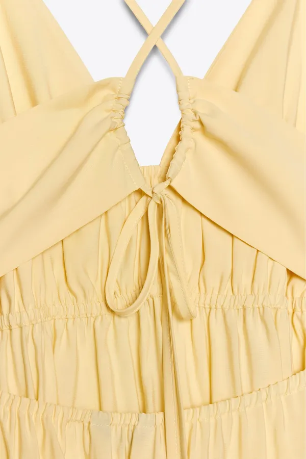 Zara Butter Yellow Bohemian Halter Cotton Maxi Dress - Image 4