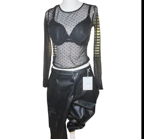 Mind‎ Code Black Sheer Mesh Polka Dot Long Sleeve Top Womens Small Y2K - Image 2
