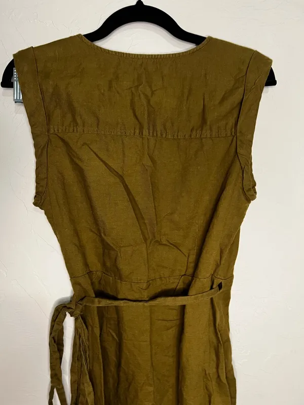 Banana Republic Linen Blend Olive Green Cap‎ Sleeve Wrap Dress - Image 10