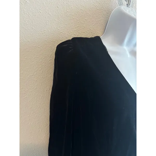 Maggy Boutique Velvet Cocktail Dress 10 Black Silver Ruched Waist Vintage 80s‎ - Image 7