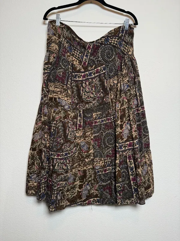 Boho Beads Brown Boho Abstarct Cotton Peasant Skirt - Image 4