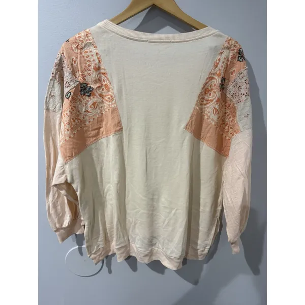 Free‎ People Feelin' It Oversized Tee Peach Alabaster Patchwork Small - Image 5