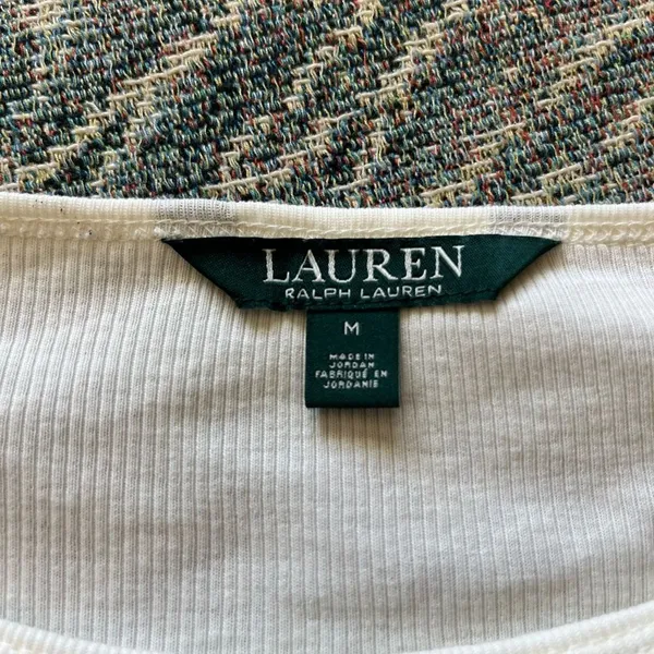 Vintage Lauren Ralph Lauren Zip Shoulder Ribbed Top White Y2K Preppy Streetwear - Image 14