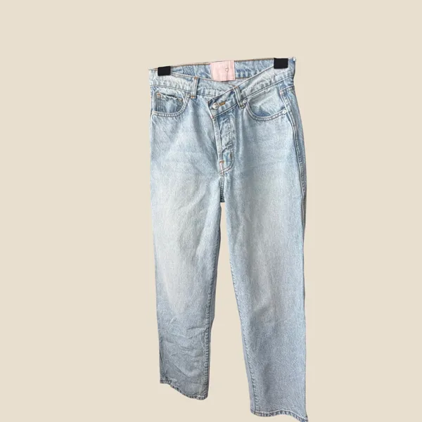 Revice Denim Venus Asymmetrical Crossover High Rise Straight Leg Jeans 27 Light - Image 3