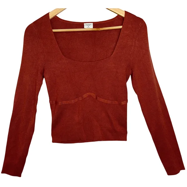 Abercrombie & Fitch Brown Knit Square Neck Long Sleeve Cropped Sweater Size M - Image 2