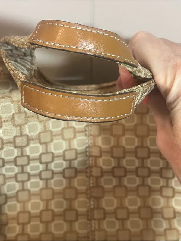 Nine West Beige Jacquard Mini Hobo Shoulder Bag Tan Zip Organizer Purse - Image 3