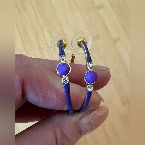Dazzling Gold and Purple Hoop Rhinestone Earrings - Image 3