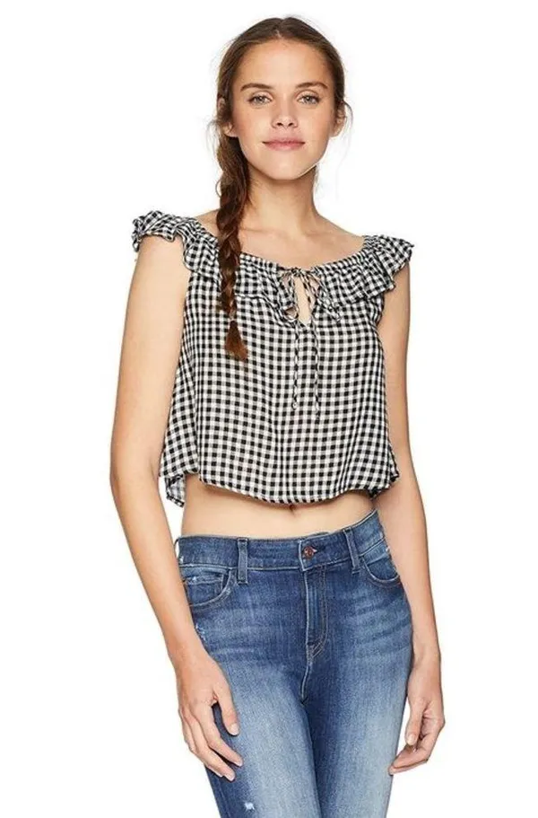 Billabong Peach Kisses Top - Gingham Black/White - XS - Image 7