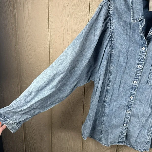 Anthropologie Pilcro Puff Long Sleeve Denim Button Up Front Shirt Womens Large - Image 3