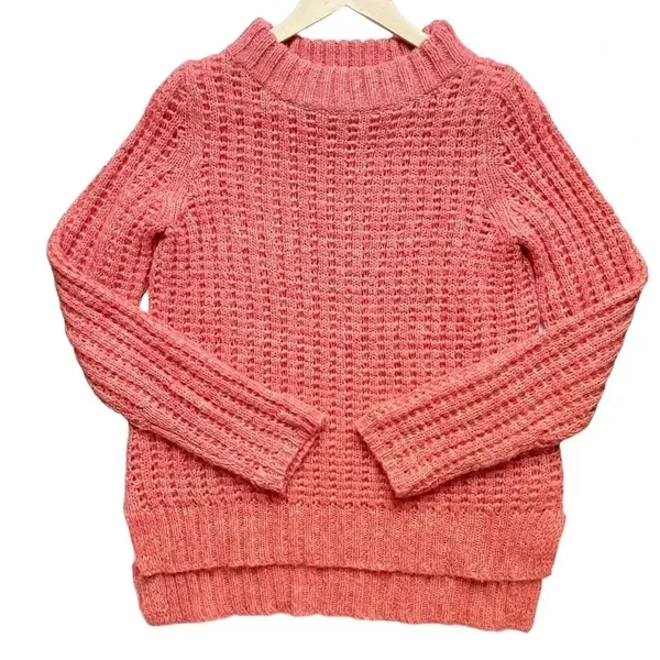 Anthropologie Field Flower Waffle Stitch Coral Pink Sweater - Image 2
