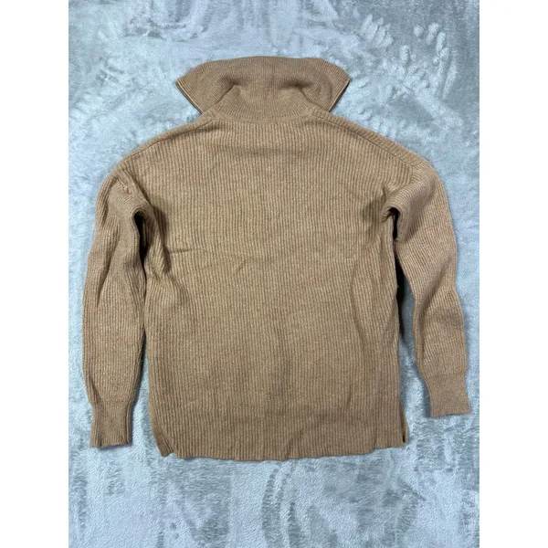 Madewell Merino Wool Sweater Quarter Zip Tan Ribbed XS Cozy Comfortable - Image 6